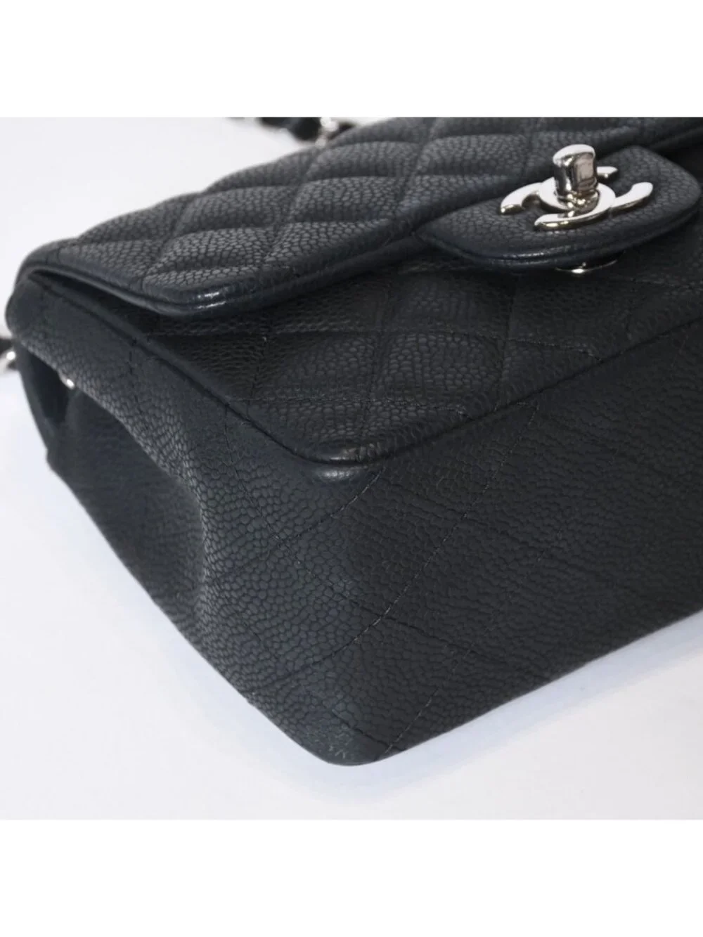 Chanel Mini Quilted 17 Chain Shoulder Bag CC Logo Caviar Leather Black